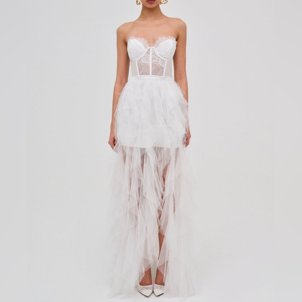 NWT For Love & Lemons White Strapless Bustier Dress Gown Sz Medium